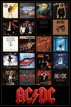AC/DC 20 Album Covers 1975-2014 Music History Poster - Aquarius Inc.