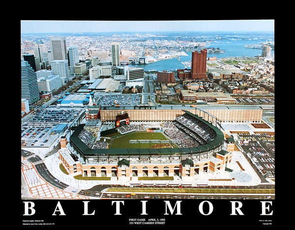 Oriole Park at Camden Yards First Game (4/3/1992) Baltimore Orioles Poster Print - Aerial Views