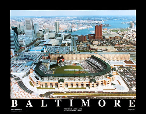 Oriole Park at Camden Yards First Game (4/3/1992) Baltimore Orioles Poster Print - Aerial Views
