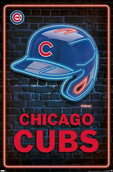 Chicago Cubs Official MLB Baseball Logo Helmet Wordmark Team Poster - Costacos Sports
