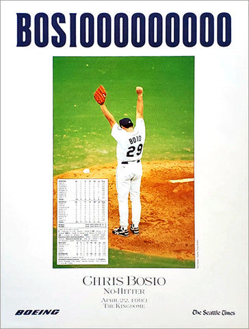 Chris Bosio Seattle Mariners No-Hitter (1993) Commemorative Poster - Seattle Times