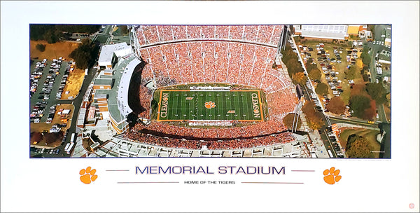 Clemson Tigers Memorial Stadium Gameday Aerial Panoramic View Poster Print - Rick Anderson