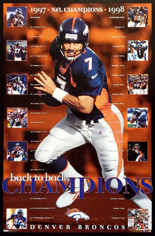 Denver Broncos Back-to-Back Super Bowl Champions Commemorative Poster - Costacos 1999