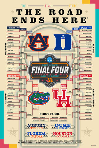 NCAA FINAL FOUR 2025 Men's Basketball Championships Official Poster (Auburn, Duke, Florida, Houston) - ProGraphs