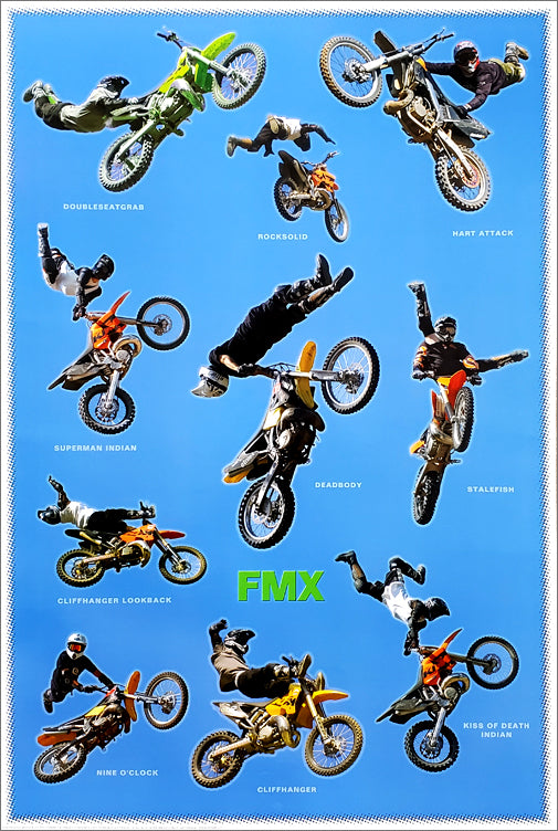 Motorcycle Freestyle FMX 10 Tricks Poster - Wizard & Genius