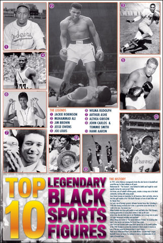 Top 10 Legendary Black Sports Figures Historical Wall Chart Poster - African-American Athletes