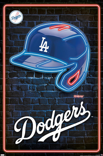 Los Angeles Dodgers Official MLB Baseball Logo Helmet Wordmark Team Poster - Costacos Sports