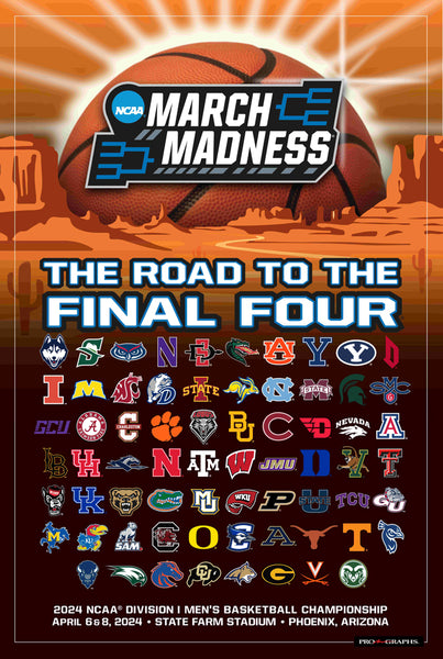 *SHIPS 3/25* NCAA March Madness 2024 Men's Basketball Championships Official Poster (68-Team Tournament Field)