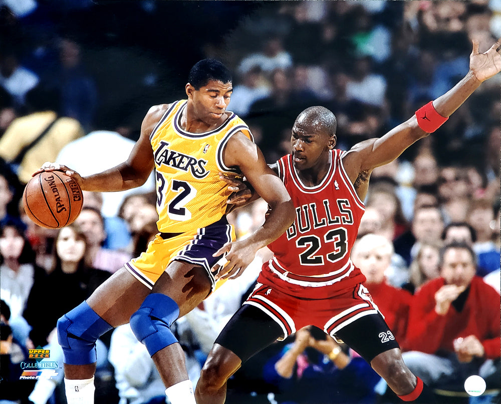 Michael Jordan vs. Magic Johnson (1990) Premium NBA Poster