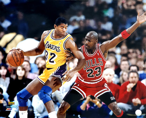 Michael Jordan vs. Magic Johnson (1990) Chicago Bulls vs. L.A. Lakers Premium NBA Poster Print - Photofile Inc.