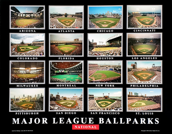 Major League Ballparks, National League (16 Baseball Stadiums circa 2004) 22x28 Poster Print - Aerial Views Inc.