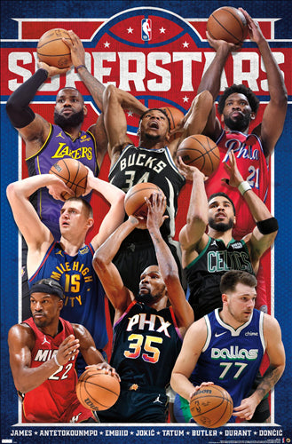 NBA Superstars 2023-24 Poster (8 Basketball Greats In Action