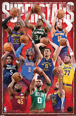 NBA Superstars 2025-26 Poster (10 Basketball Greats In Action) - Costacos Sports