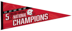 Nebraska Cornhuskers Football 5-Time NCAA National Champions Felt Pennant - Rico Inc.
