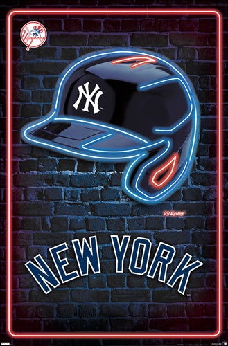 New York Yankees Official MLB Baseball Logo Helmet Wordmark Team Poster - Costacos Sports