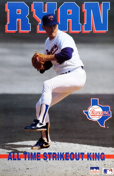 Nolan Ryan "All-Time Strikeout King" Texas Rangers MLB Action Poster - Starline 1991
