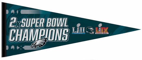 Philadelphia Eagles 2-Time Super Bowl Champions (LII and LIX) Premium Felt Collector's Pennant - Rico Inc.