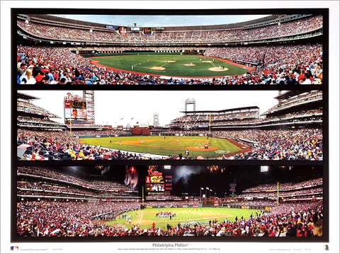 Philadelphia Phillies Veterans Stadium and Citizens Bank Park Panoramic Trio Poster Print - Everlasting Image by Rob Arra