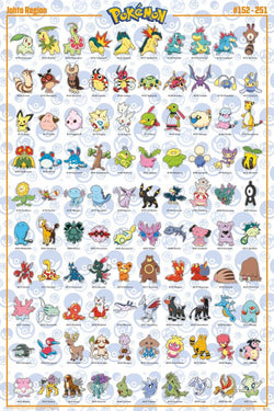 Pokemon Johto Region Characters Species #152-251 Wall Chart Poster - GB Eye 2020