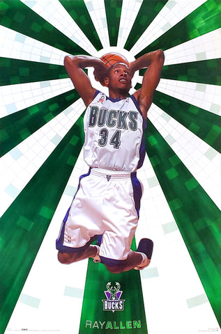 Ray Allen "Shine" Milwaukee Bucks NBA Action Poster - Costacos 2002
