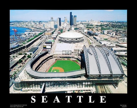 Seattle Mariners Safeco Field Gameday with Kingdome and Skyline Premium 22x28 Poster - Aerial Views 1999