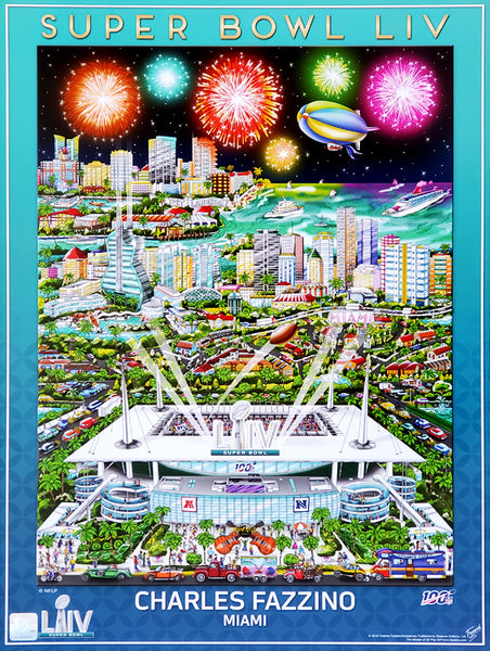 Super Bowl LIV (Miami 2020) Official NFL Football Commemorative Pop Art Poster - Fazzino