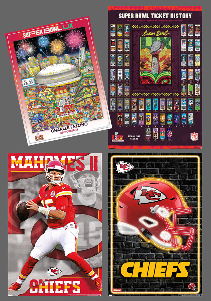 COMBO Super Bowl LIX (2025) 4Poster KANSAS CITY CHIEFS PARTY PACK (T