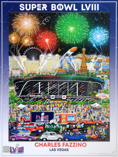 Super Bowl LVIII (Las Vegas 2024) Official NFL Football Commemorative Pop Art Poster - Fazzino