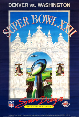 Super Bowl XXII (San Diego 1988) Official Theme Art 24x36 Event Poster - Vintage Original