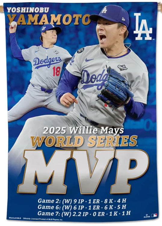 Yoshinobu Yamamoto Los Angeles Dodgers 2025 World Series MVP 28x40