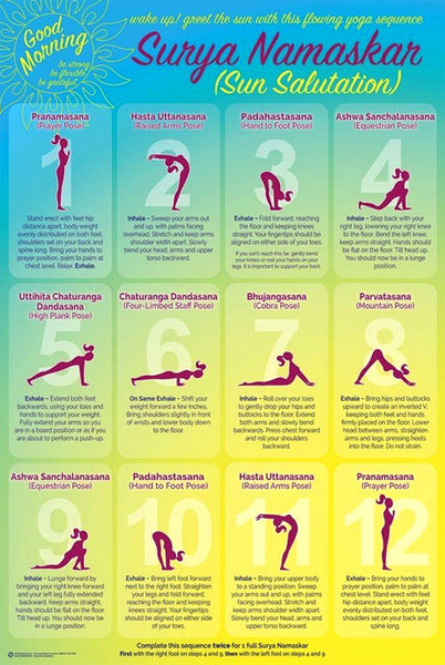Yoga "Surya Namaskar" (Sun Salutation) 12-Step Fitness Reference Poster - Posterservice Inc.