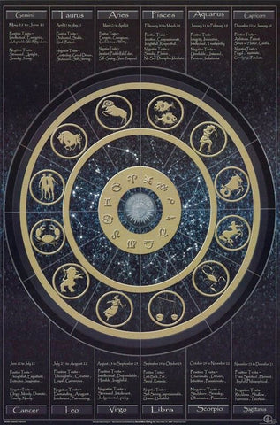 The Zodiac Wheel 12 Signs with Traits Wall Chart Poster - Starmakers Rising Inc.
