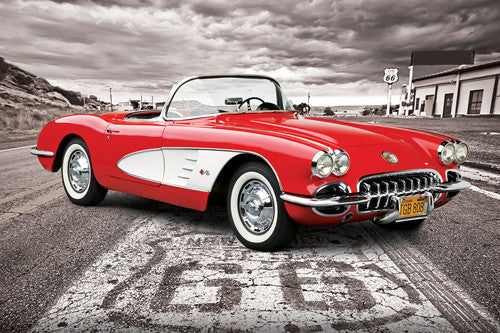 Chevrolet Corvette 1959 Model on Route 66 Sportscar Autophile Car Poster - Eurographics Inc.