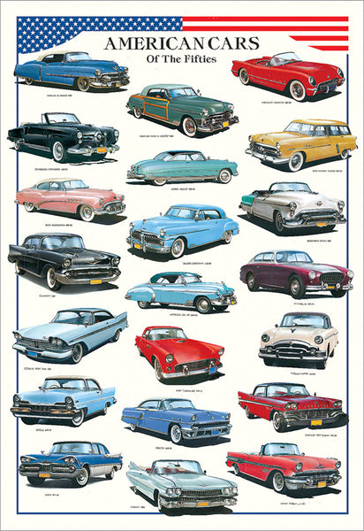 American Cars of the Fifties 1950-59 (21 Classic Automobiles) Automotive History Poster - Nuova Arti Grafiche