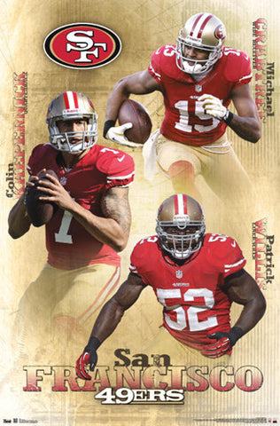 San Francisco 49ers "Triple Action" Poster (Kaepernick, Crabtree, Willis) - Costacos 2013