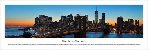 New York City Manhattan Skyline at Dusk (Brooklyn Bridge View) Panoramic Poster Print - Blakeway (NY-23)