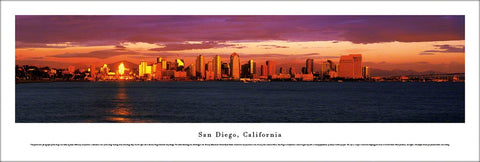 San Diego, California Skyline at Dusk Panoramic Poster Print - Blakeway Worldwide