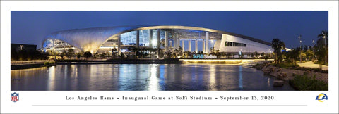 Los Angeles Rams SoFi Stadium Game Night Exterior Panoramic Poster - Blakeway Worldwide 2020