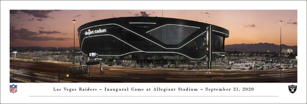 Las Vegas Raiders Inaugural Game Night at Allegiant Stadium Exterior Panoramic Poster - Blakeway Worldwide 2020