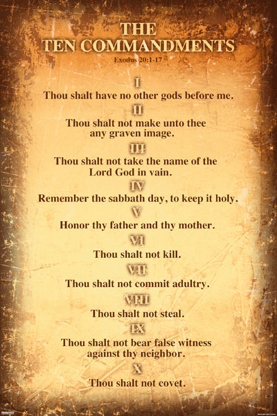 The Ten Commandments (Exodus 20:1-17) Biblical Laws Poster - Pyramid America