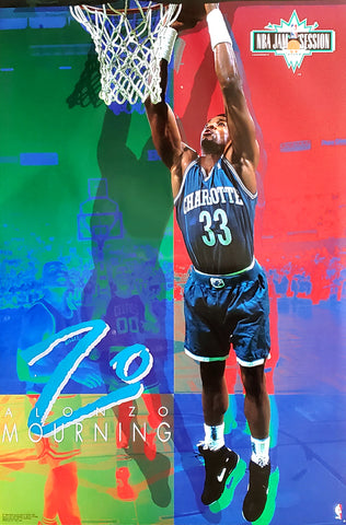 Alonzo Mourning "Jam Session" Charlotte Hornets NBA Action Poster - Costacos Brothers 1993