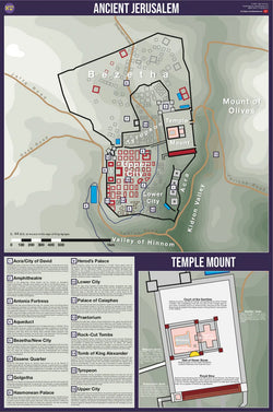 Ancient Jerusalem c.44 BCE Map and Guide Wall Chart Premium Reference Poster - Useful Charts