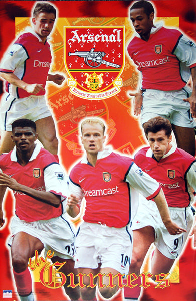 Arsenal FC "The Gunners" EPL Football Poster (Bergkamp, Overmars, Henry, Kanu, Suker) - Starline 1999