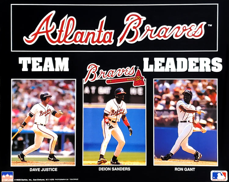 Atlanta Braves Team Leaders (Justice, Gant, Deion Sanders) 16x20 Vintage  Poster - Starline 1992