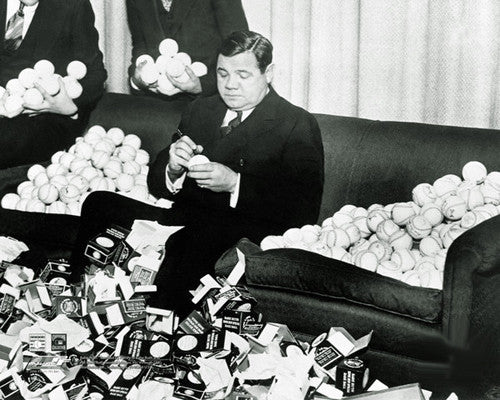 Babe Ruth Signing Baseballs (c.1929) Classic Black-and-White Premium Poster Print - Photofile