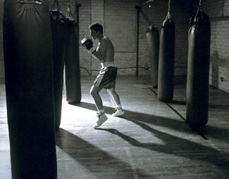 Boxing Workout (Heavy Bags) Inspirational Black-and-White Poster - SportsPosterWarehouse