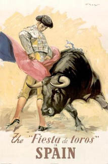 Bullfighting "Fiesta de Toros in Spain" Vintage Travel Poster Reproduction - Image Source