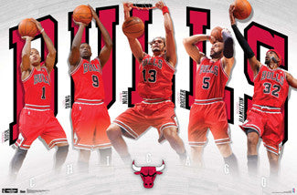 Chicago Bulls "Superstars 2012" NBA Action Poster (Rose, Noah, Deng, Boozer, Rip) - Costacos