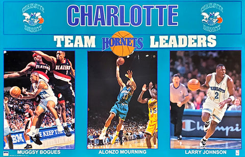 Charlotte Hornets "Team Leaders" Poster (Bogues, Mourning, Johnson) - Starline 1993