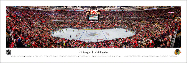 Chicago Blackhawks United Center NHL Game Night Panoramic Poster Print - Blakeway Worldwide
